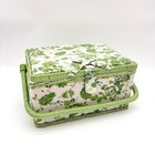 Vintage Floral Sewing Basket Green Woven Handle Cottagecore Craft Storage Box