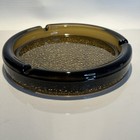 Vintage Murano Style Olive amber Crackle Glass Ashtray 7    Mid Century Art Glass