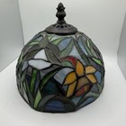 Vtg Tiffany Style Stained Glass Multicolor Round Glass Lamp Shade 7 25x6  Floral