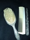 Vintage Ornate Hair Brush   Comb Set Silver Plated Vanity Set Preowned Condition