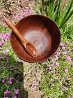 Vintage Primitive Wooden Bowl W  Hand Carved Spoon Rustic Nice Patina