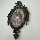 Vintage Miniature Art Floral Print Decorative Brass Metal Frame Italy Mcm 6   x4   