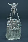 Antique Art Nouveau Filigree Jeweled Turquoise Butterfly Mesh Purse Chatelaine