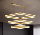 Gold 3-ring Led Square Chandelier Dimmable W  Remote  Modern Pendant Light