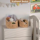 Scalloped Wicker Basket  Set Of 2 Hand-woven Natural Rattan Baskets With Buil   