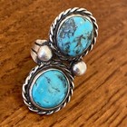 Gorgeous Sterling Silver Handmade Vintage Navajo 2 Turquoise Ring 5 25