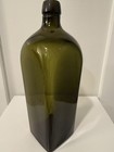 Antique Olive Green Square Utility Dark Glass Bottle Pre-1900 Collectible Rare