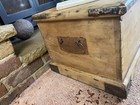 Old Antique Pine Chest  Vintage Wooden Storage Trunk  Blanket Box  Coffee Table 