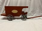 Vtg Wooden Cart Wagon Rolling Metal Wheels Handcrafted  barnyard Red 