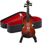 Wooden Miniature Violin With Stand  Bow And Case Mini Dollhouse Musical Instr   