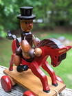 Vintage Wooden Pull Toy Horse With Rider Child s Toy