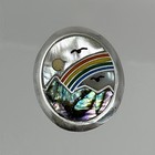 Vintage Taxco Mexico 925 Silver Rainbow Mountain Inlay Abalone Mop Pendant 0 75   