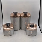 Vintage Mcm Aluminum Copper Tone Kitchen Canister Set Flour Sugar Coffee Tea