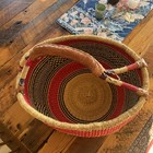 Large 16  Ghana African Bolga Market Basket Hand Woven Leather Wrapped Handle