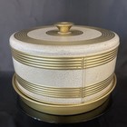 Vintage Guildcraft Cake Plate Tin With Cover Gold And White 1950s Mcm
