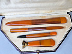 Antique Art Deco Orange Bakelite Desk Set Letter Opener  Wax Seal  Pen  Pencil