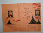 Vtg Christmas Card Silhouette Couple At Door With Gifts 1930s 
