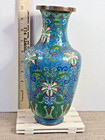 C  1900   1930 s Antique Chinese Cloisonne Enamel Vase Turquoise Floral Brass 10in