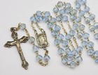 Vintage Catholic Devotional Rosary Gold Tone Blue Glass Prayer Beads Italy