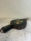 Vintage Hand Tole Painted Fireplace Bellows Wood Leather  brass 1900s Folk Art