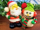 Lot 2 Vintage Rubber Fabric Santa   Snowman Christmas Standing Ornaments Taiwan