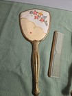 Vtg 3 Piece Vanity Dresser Set Gold Floral Mirror Brush Comb Gold Beveled Mirror
