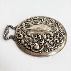 Antique Sterling Silver Stamped Hand Mirror Repousse Floral Scrolls Monogram 