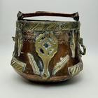 Antique Moroccan Middle Eastern Copper Brass Planter 9    Overlay Vessel Bucket