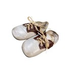 Vintage Baby Boys Girls Saddle Shoes White Brown Leather Lace Up 50s 60s