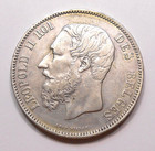 Belgium 1868 Silver 5 Francs Xf    Beautiful High Grade Leopold Ii Classic Coin