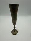 Vintage Footed Brass Bud Vase Etched Leaf Pattern Design Made In India 5-e