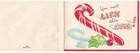 Vintage Merry Christmas Greeting Card Ribbon Candy Cane Embossed Unused 1950s