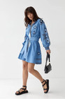 Ukrainian Embroidered  Dress Vyshyvanka Blue  Boho M l