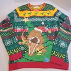Christmas Sweater Men   s Dinosaur Large  42-44  Holiday Time Ugly Trex Both Sides