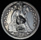 Love Token Engraved H  Old English 1853 Seated Liberty Dime 10c Silver 