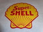 Vintage Super Shell Gasoline Yellow 11 3 4  Porcelain Metal Service Station Sign