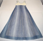 Vintage Dress Size S 60s Blue Layered Ombre Empire Waist Ivory Net Lace Bodice
