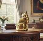 Vintage Solid Brass Mcm Cat Figurine 6  Mid Century Modern Sitting Statue Decor