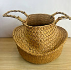 Woven Seagrass Rattan Belly Basket Flower Plant Storage Pot Medium Size 8    Diam