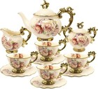 15 Pieces British Porcelain Tea Set  Floral Vintage China Coffee Set  Wedding   