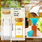 Glass Spice Jars Set     24 Square 4oz Containers With Bamboo Lids   398 Labels