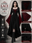 Women Gothic Medieval Dress Witch Costume Renaissance Skull Lace Bell Sleeve