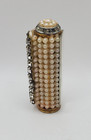 Vintage Art Deco Faux Pearl Rhinestone Lipstick Tube Holder   Cracked Mirror