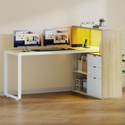 55inch L Shaped Desk W drawers   Power Outlets Led Corner Gaming Computer Table
