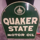 Vintage Quaker State Motor Oil Tombstone  2-sided Painted Sign 26-1 2  X 29  Usa