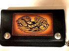 Vtg Blck Leather Chain Biker Wallet Brwn Eagle Proud Ride Embossed Leather Patch