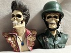Vintage Mexico Souvenir Resin Skull Figurines Elvis medusa hatchling Lot Of 12