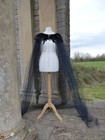 Black Feather Tulle Cape  Open Front With Metal Clasp  71 Inches  