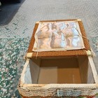 Large Vintage Singer Sewing Basket Box Tapestry Top Woven Handle