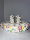 Vtg Spring Easter Bunny Deviled 12 Egg Plate Tray Matching Salt   Pepper Shakers